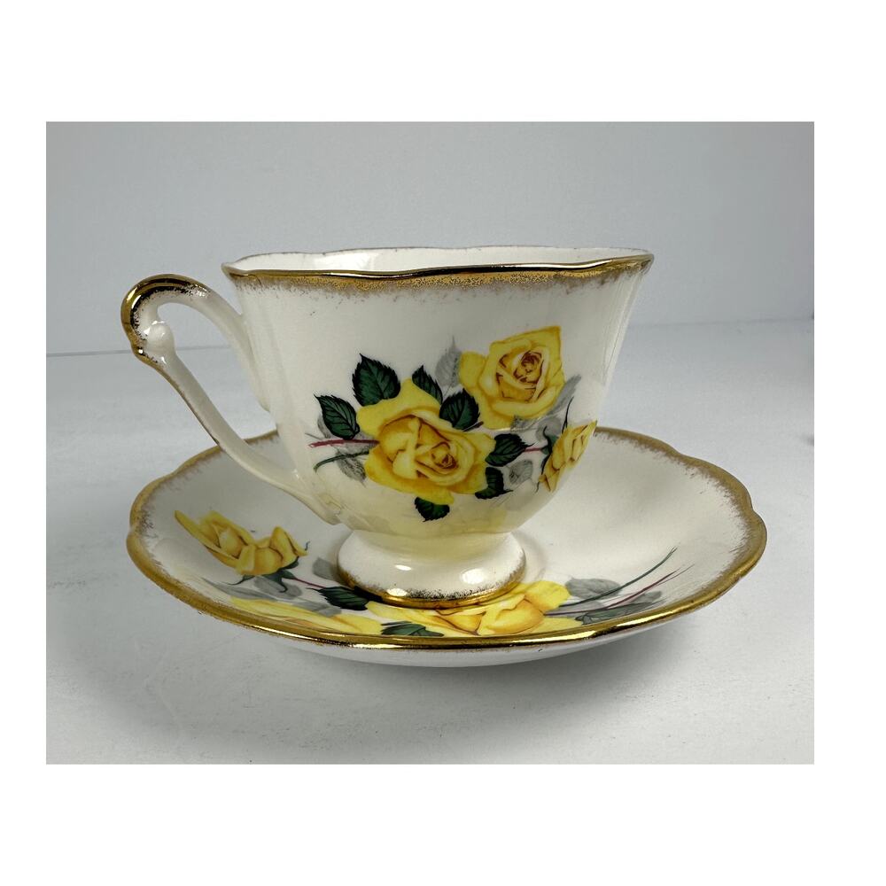 Princess Anne Remembrance Series 5909 Teacup and Saucer, Yellow Flowers Get Well